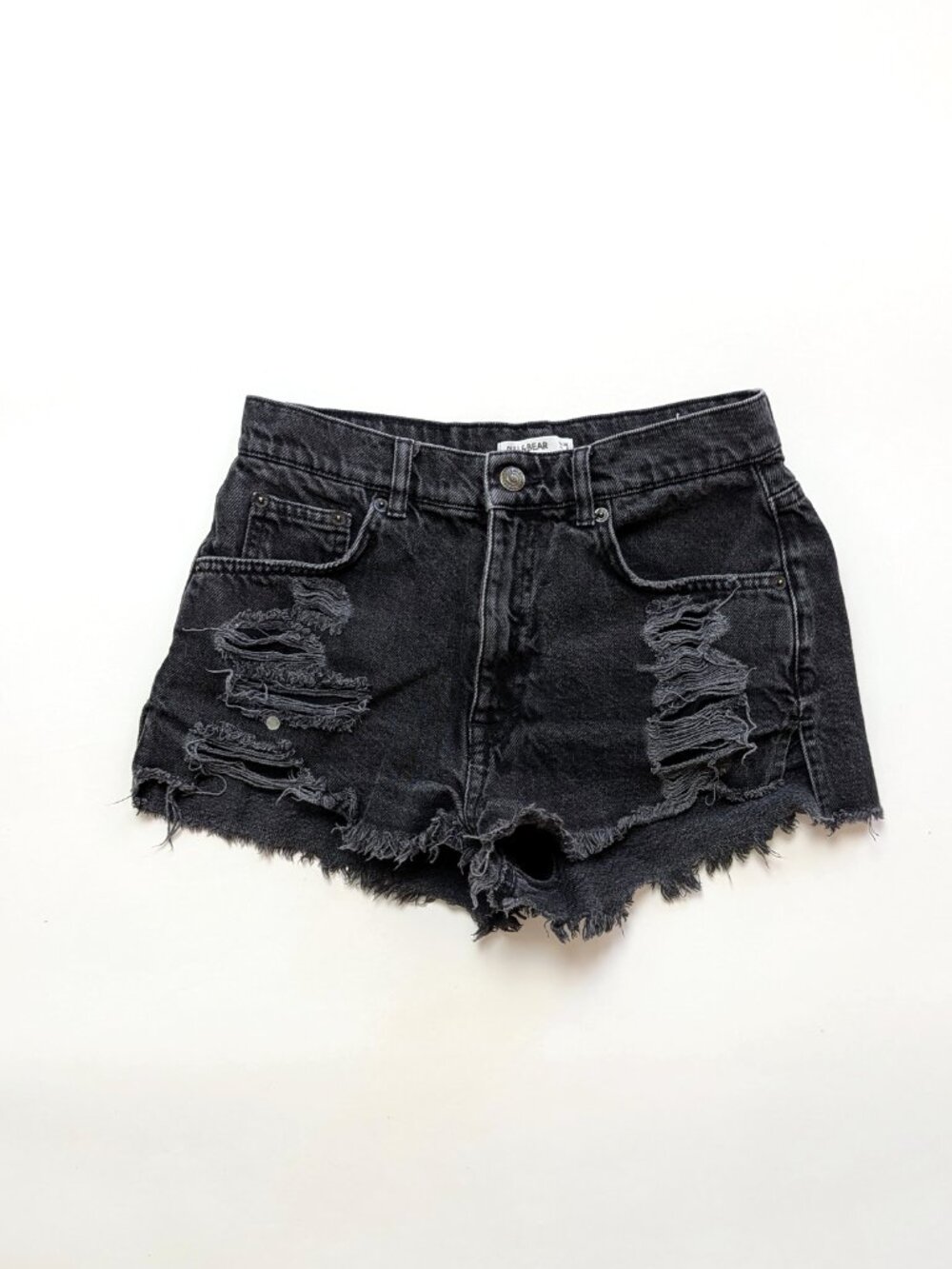 Pull & Bear Black Frayed Raw Hem Cutoff Denim Shorts Size US 4